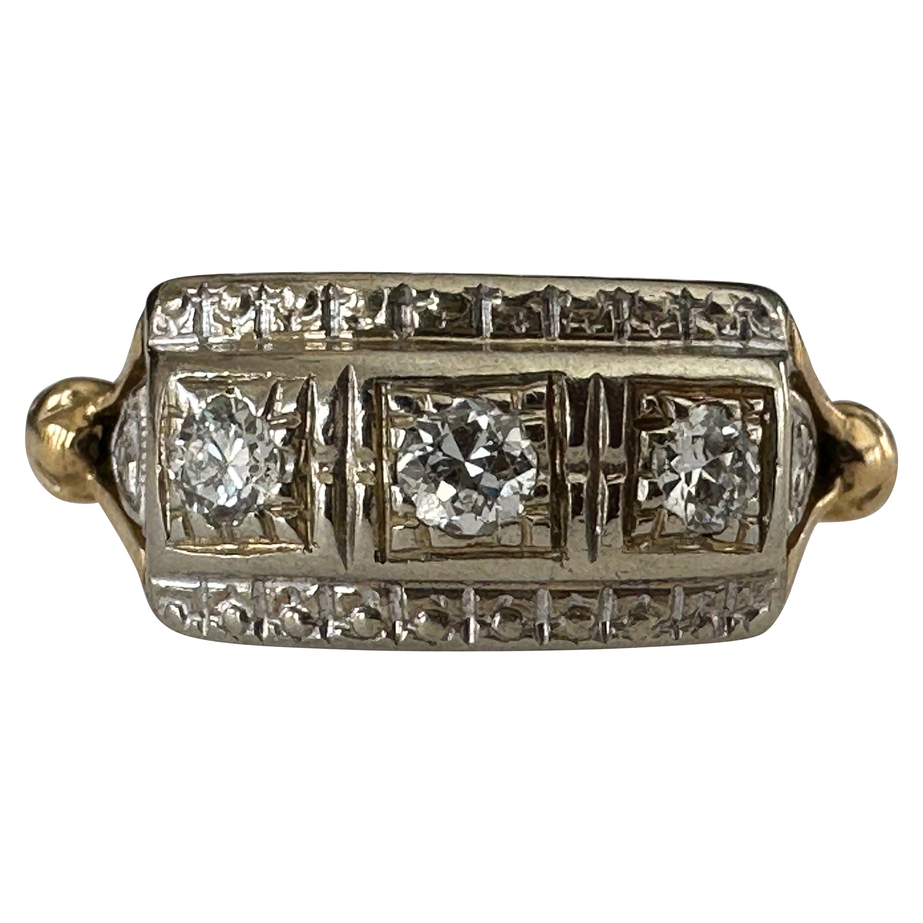 Midcentury Three Stone Diamond Ring