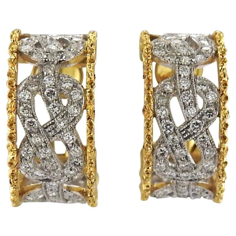 Buccellati Diamond Gold Hoop Earrings For Sale at 1stdibs