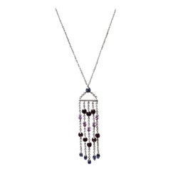 Vintage 18k White Gold Tiffany Pink Blue Sapphire Iolite Garnet Tassel Pendant Necklace