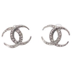 Chanel Silver CC Dubai Moonlight Crystal Piercing Earrings