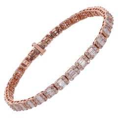 5,90 Karat SI Reinheit HI Farbe Baguette Diamant-Charm-Armband 14 Karat Roségold