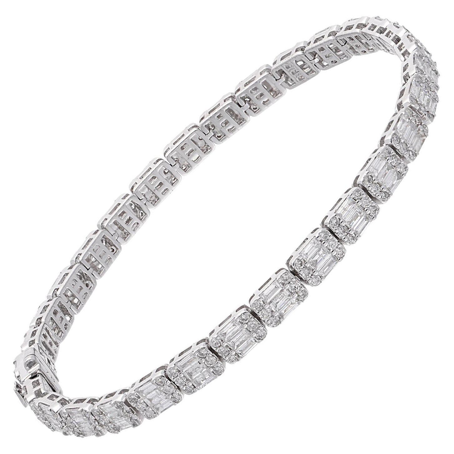 6.30 Ct SI Clarity HI Color Baguette Diamond Charm Bracelet 14 Karat White Gold