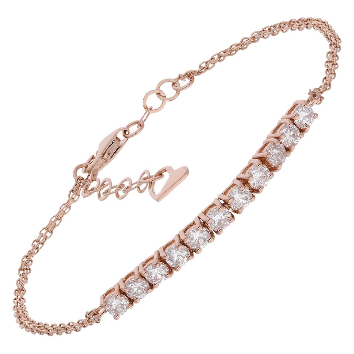 SI Clarity HI Color Diamond Bar Heart Charm Adjustable Bracelet 14 Kt Rose Gold