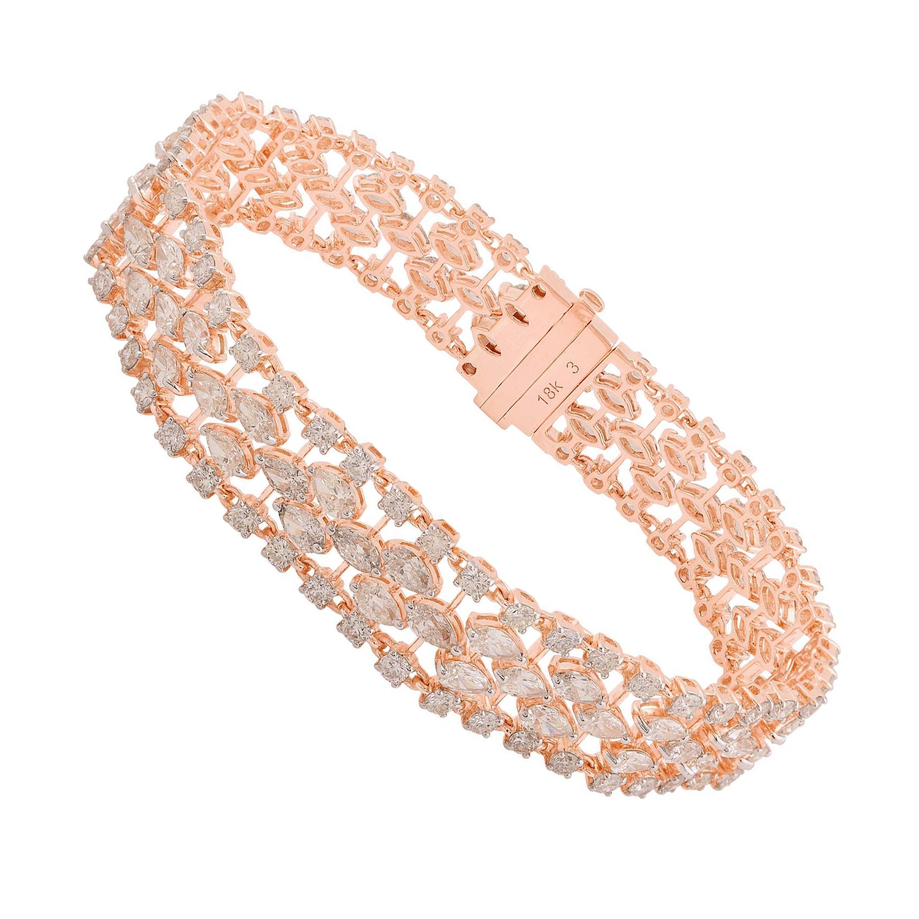 12 Carat SI Clarity HI Color Diamond Wedding Bracelet 14 Karat Rose Gold Jewelry For Sale