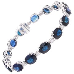 Oval Blue Sapphire Gemstone Charm Bracelet Diamond 14 Karat White Gold Jewelry