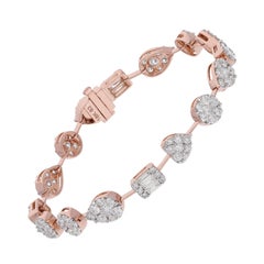 Bracelet à breloques multi-anneaux en or rose 14 carats avec diamants ronds et baguettes de 5 carats