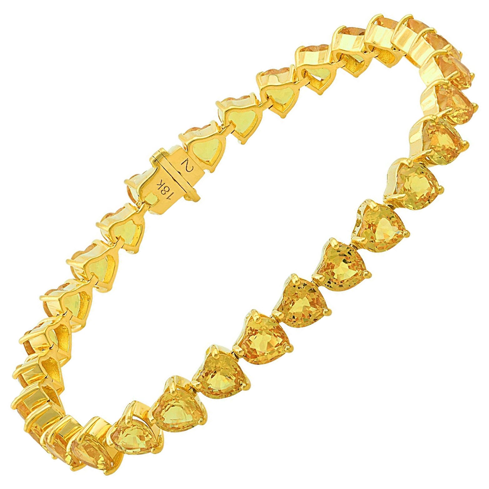 Bracelet de pierres précieuses en forme de cœur en saphir jaune et or jaune 14 carats, fait à la main