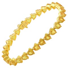 Heart Yellow Sapphire Gemstone Bracelet Solid 14k Yellow Gold Handmade Jewelry