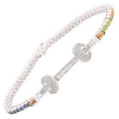 Multi Sapphire Gemstone Bracelet Smoky Diamond Solid 14k White Gold Fine Jewelry
