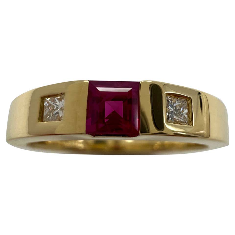 Tiffany and Co. Burma Ruby Diamond Gold Platinum Three Stone Ring at ...