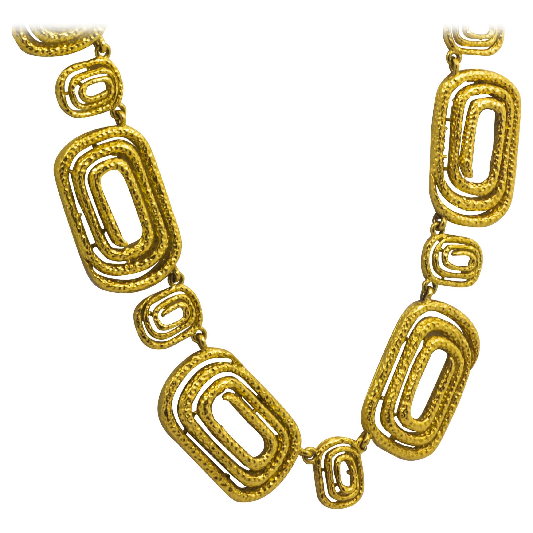 Architectural Engraved Gold Necklace