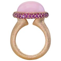 Alex Soldier Pink Opal Rhodolite Garnet Textured Rose Gold Ring One of a kind