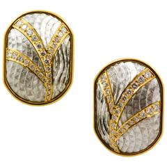 Michael Bondanza Diamond Gold Platinum Hand Engraved Clip-On Earrings 7