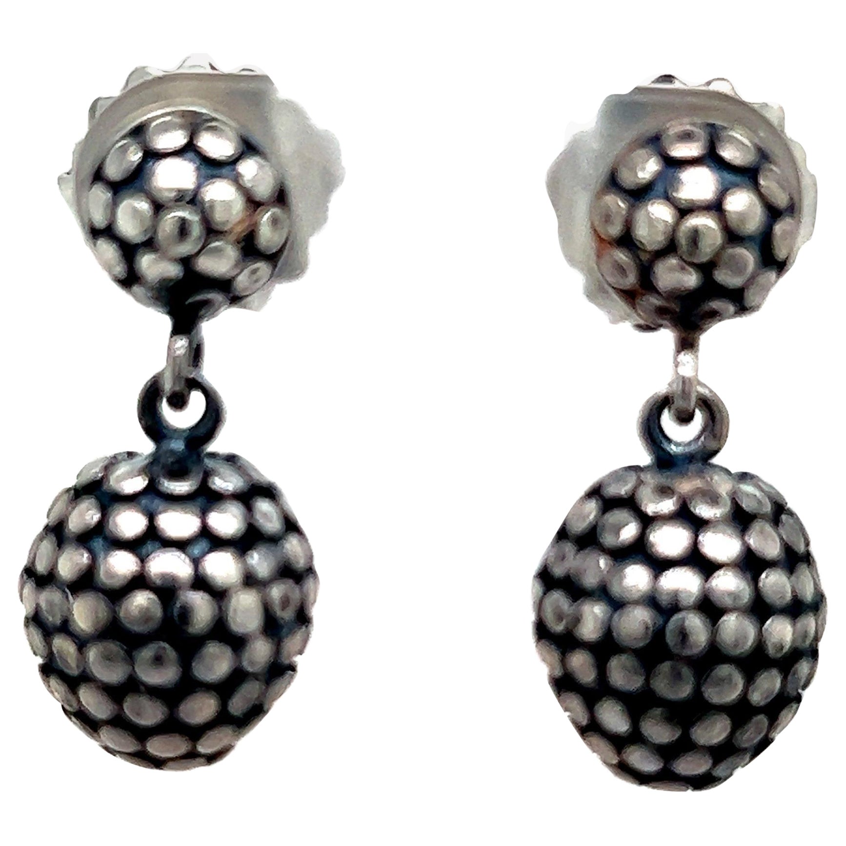 John Hardy Estate Dot Drop Ball Earrings Sterling Silver For Sale