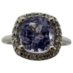 1.02ct Vivid Lilac Purple Spinel & Diamond 18k White Gold Cushion Cut Halo Ring