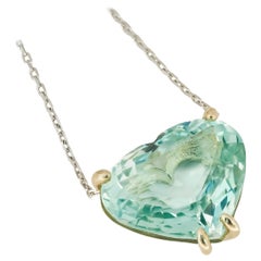 Collier pendentif aigue-marine en forme de coeur en or blanc 14k