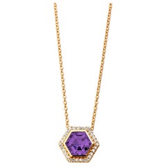 Syna Yellow Gold Amethyst Hex Necklace with Diamonds