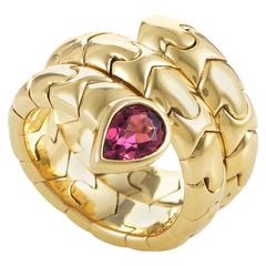 Bulgari Pink Tourmaline Gold Tubogas Snake Ring