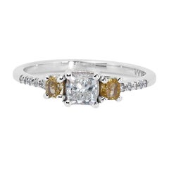 Elegant 18k White Gold Three Stone Ring 0.86ct Natural Diamonds GIA Certificate