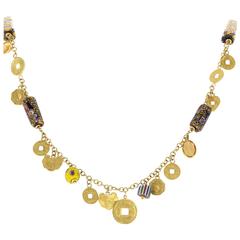 Dada Chinese Coin and Citrine Gold Beaded Necklace