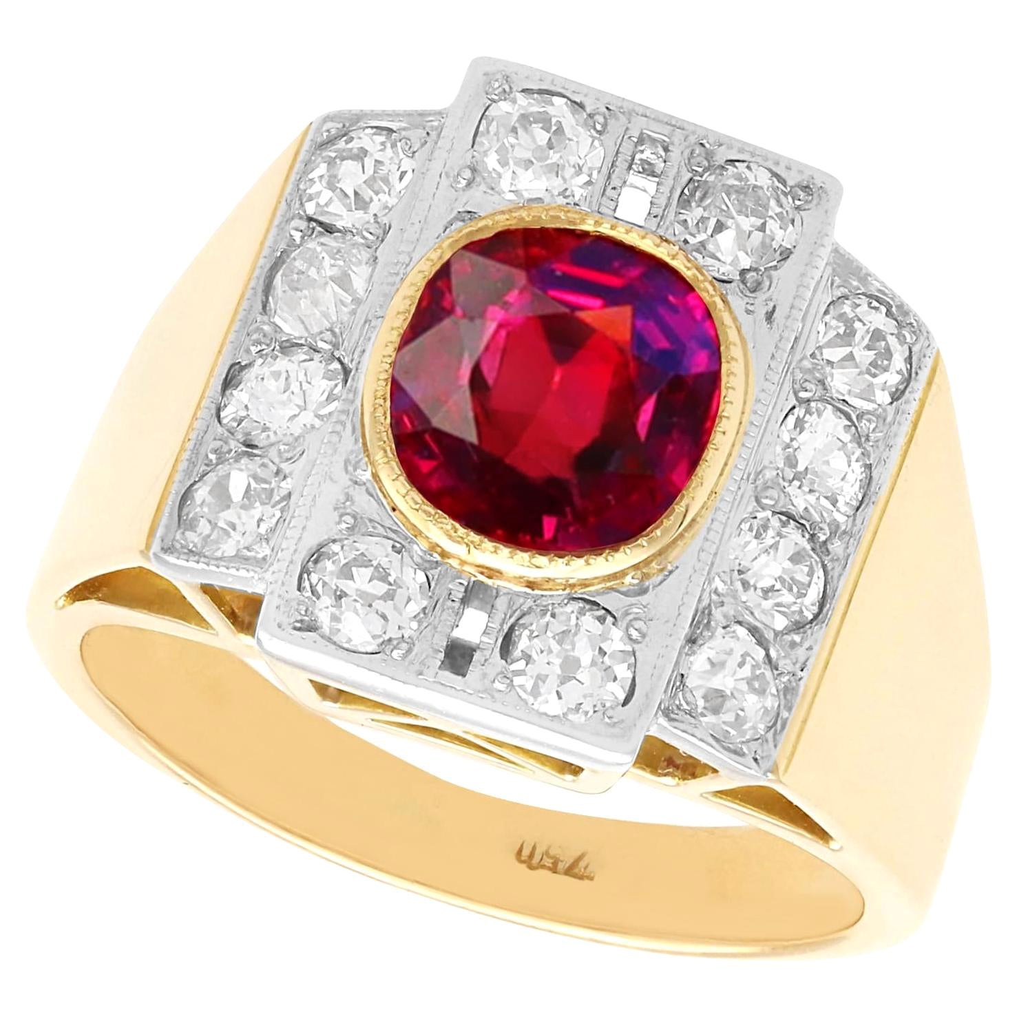Anillo de vestir vintage de oro amarillo con rubí tailandés de 2,84 quilates y diamante de 1,45 quilates