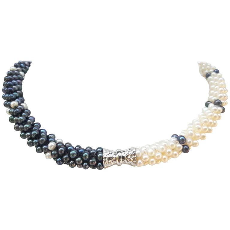 Woven 3D Rope Pearl Necklace Clasp Double Bracelet Set For
