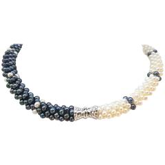 Woven 3D Rope Pearl Necklace Magnetic Clasp Double Bracelet Set 11