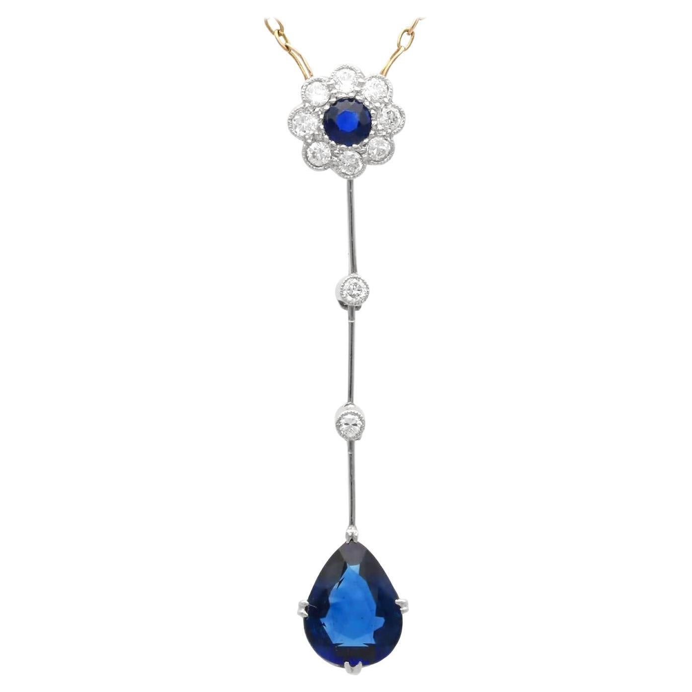 Antique 2.59ct Sapphire and 0.32ct Diamond 18ct Yellow Gold Pendant