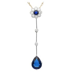 Antique 2.59ct Sapphire and 0.32ct Diamond 18ct Yellow Gold Pendant