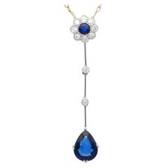 Ciondolo antico in oro giallo 18ct con zaffiro da 2,59ct e diamante da 0,32ct