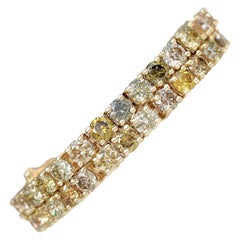 NO RESERVE - 6.65 Carat Fancy Color Diamonds , 14 Karat Yellow Gold Bracelet