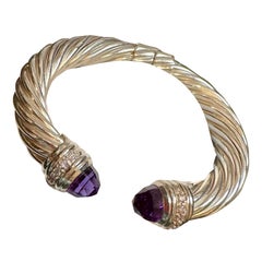 Cable Classics Bracelet in Sterling Silver with Amethyst and Pavé Diamonds