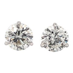 Diamond Stud Earrings 3.41 Carats H-I I1 18 Karat White Gold Champagne Setting