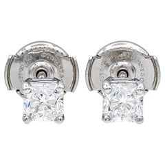 Retro Tiffany & Co. Platinum Lucida Diamond Stud Earrings .90 Carats TW G-H VVS