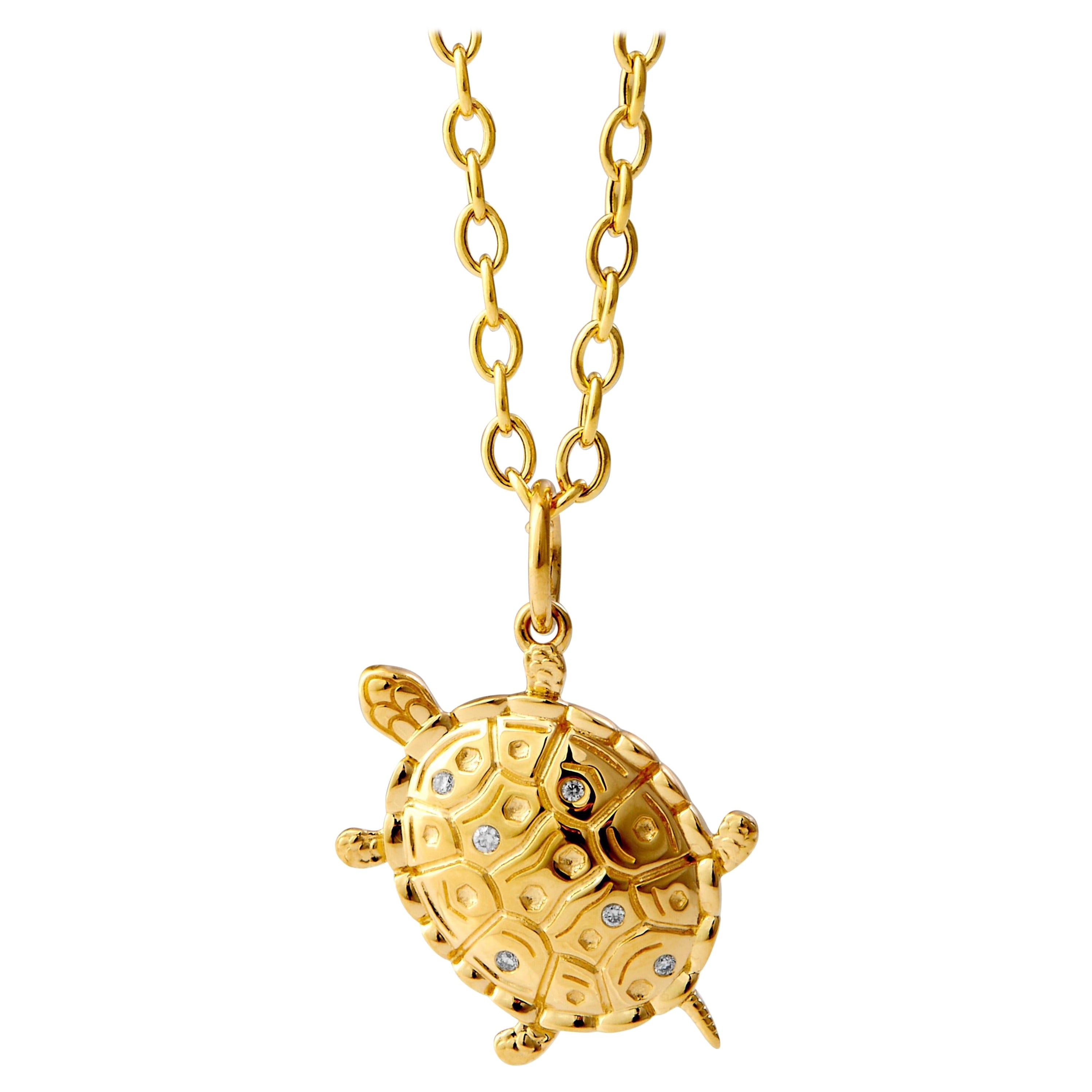Syna Yellow Gold Turtle Charm Pendant with Diamonds