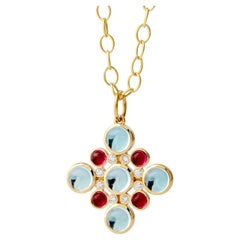 Syna Yellow Gold Rubellite and Blue Topaz Pendant with Diamonds