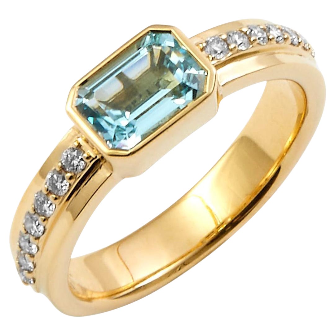 Syna Yellow Gold Blue Topaz Ring with Diamonds