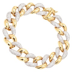 5.60 Carat SI/HI Diamond Pave Set Cuban Link Chain Bracelet 14 Karat Yellow Gold