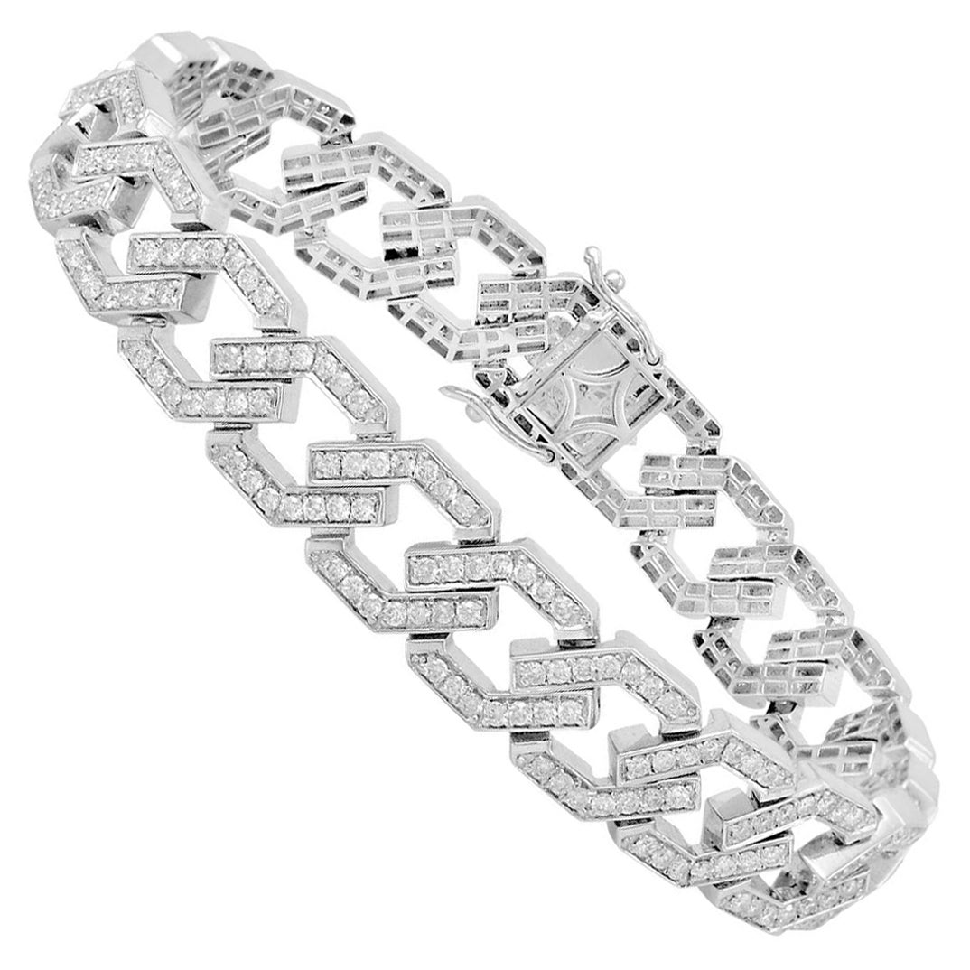 Bracelet à maillons cubains en or blanc 14 carats avec diamants naturels SI/HI en vente