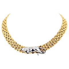 Cartier 18k Yellow Gold Maillon Hematite Panthere 5 Row Collar Necklace