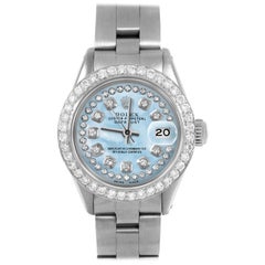 Rolex Datejust 6917 Light Blue Mother of Pearl String Diamond Dial Oyster Band