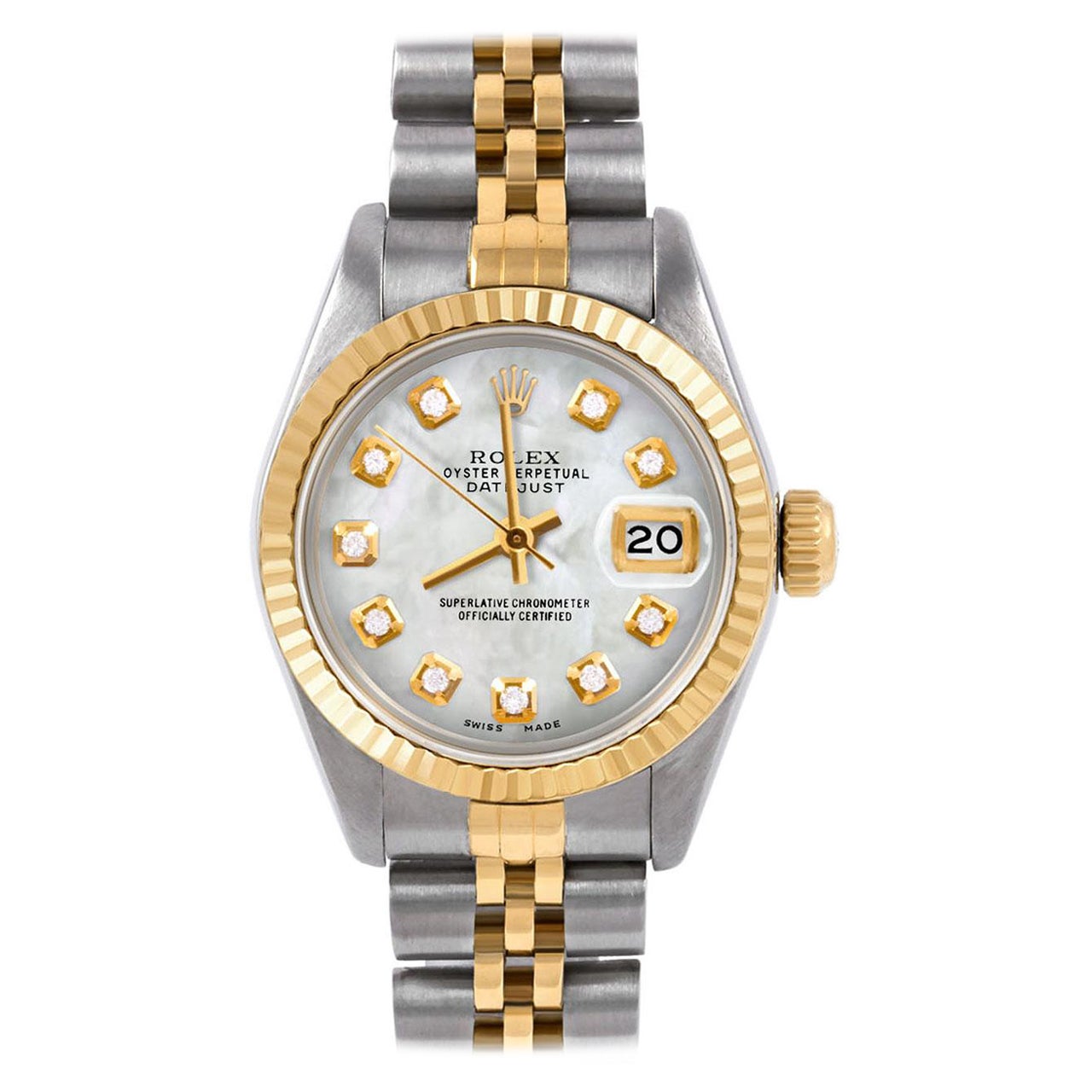 Rolex Datejust 6917 White Mother of Pearl Diamond Dial Jubilee Band Fluted Bezel For Sale