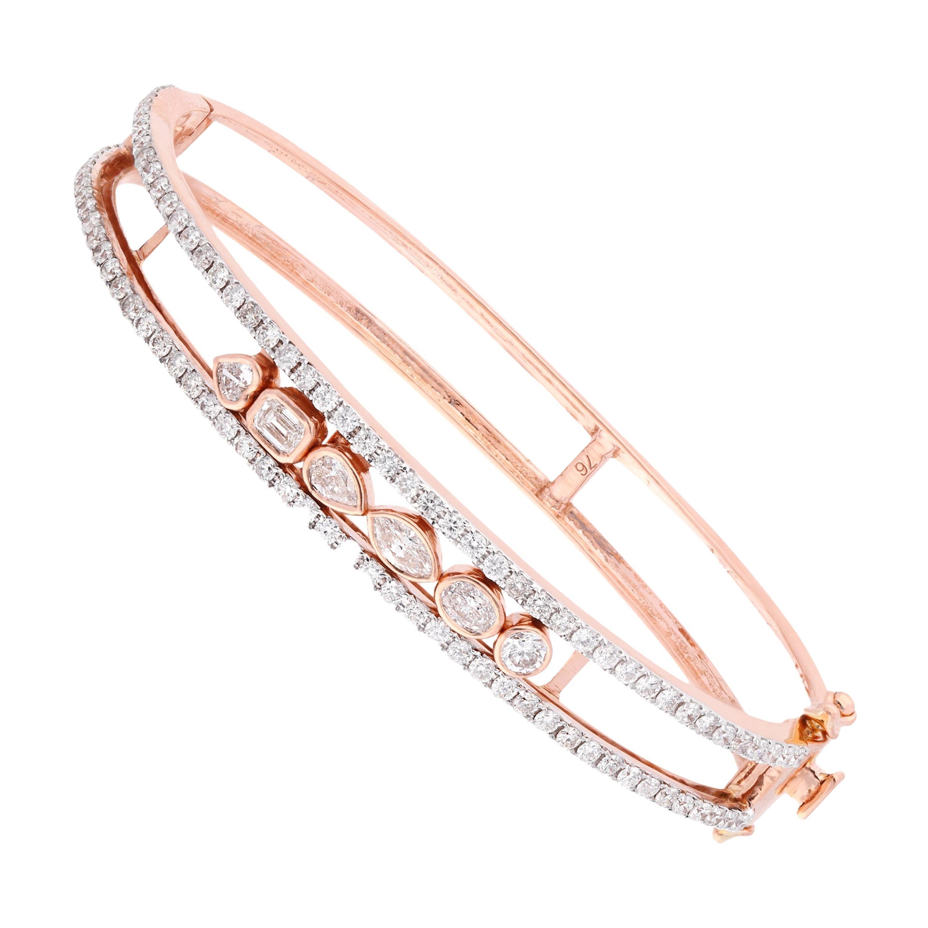 2.30 Carat SI Clarity HI Color Diamond Wedding Bangle Bracelet 14k Rose Gold For Sale