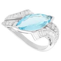 Vintage 2.92 Carat Aquamarine and 1 Carat Diamond Platinum Ring