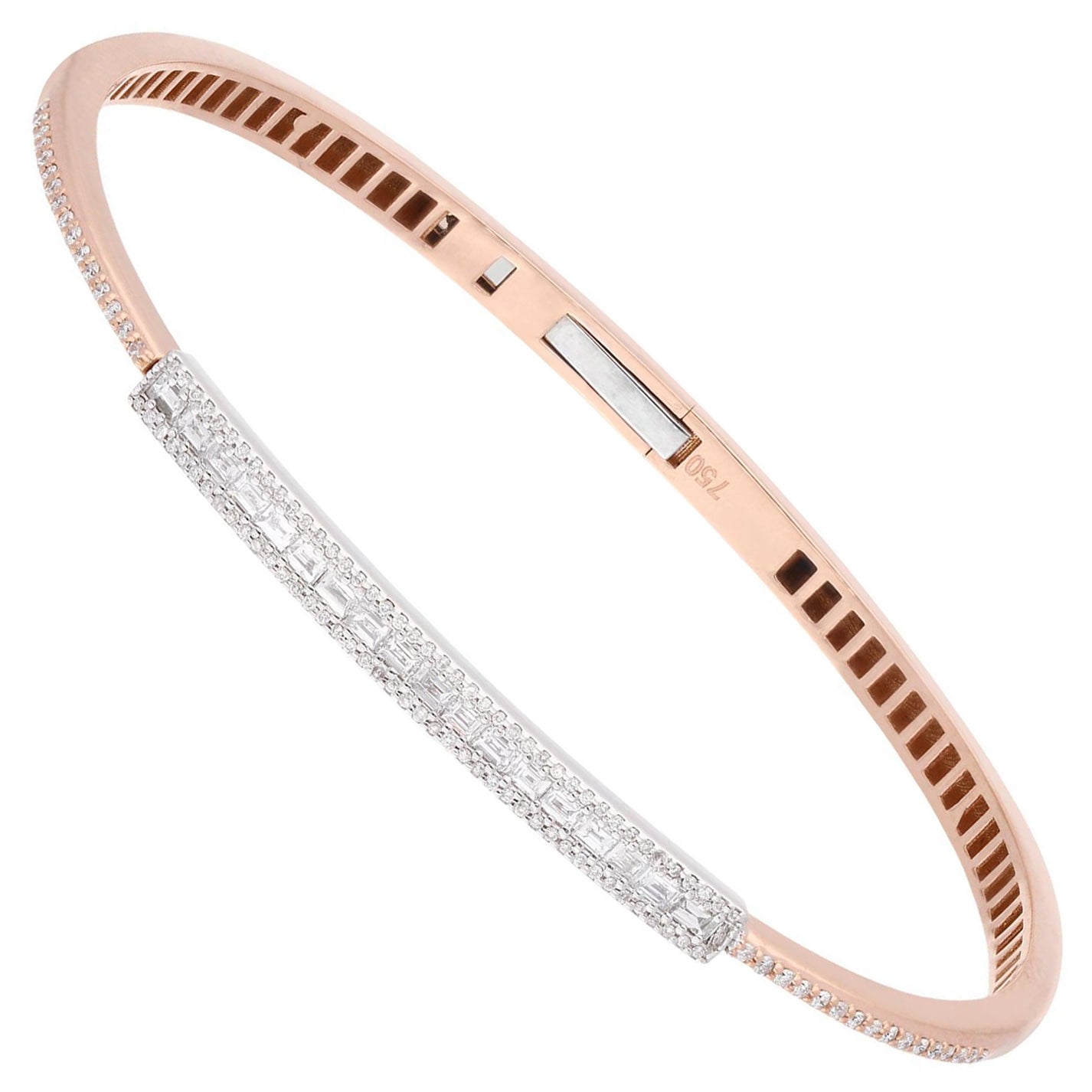 SI Clarity HI Color Baguette Diamond Bar Bangle Bracelet 14k Rose Gold Jewelry en vente