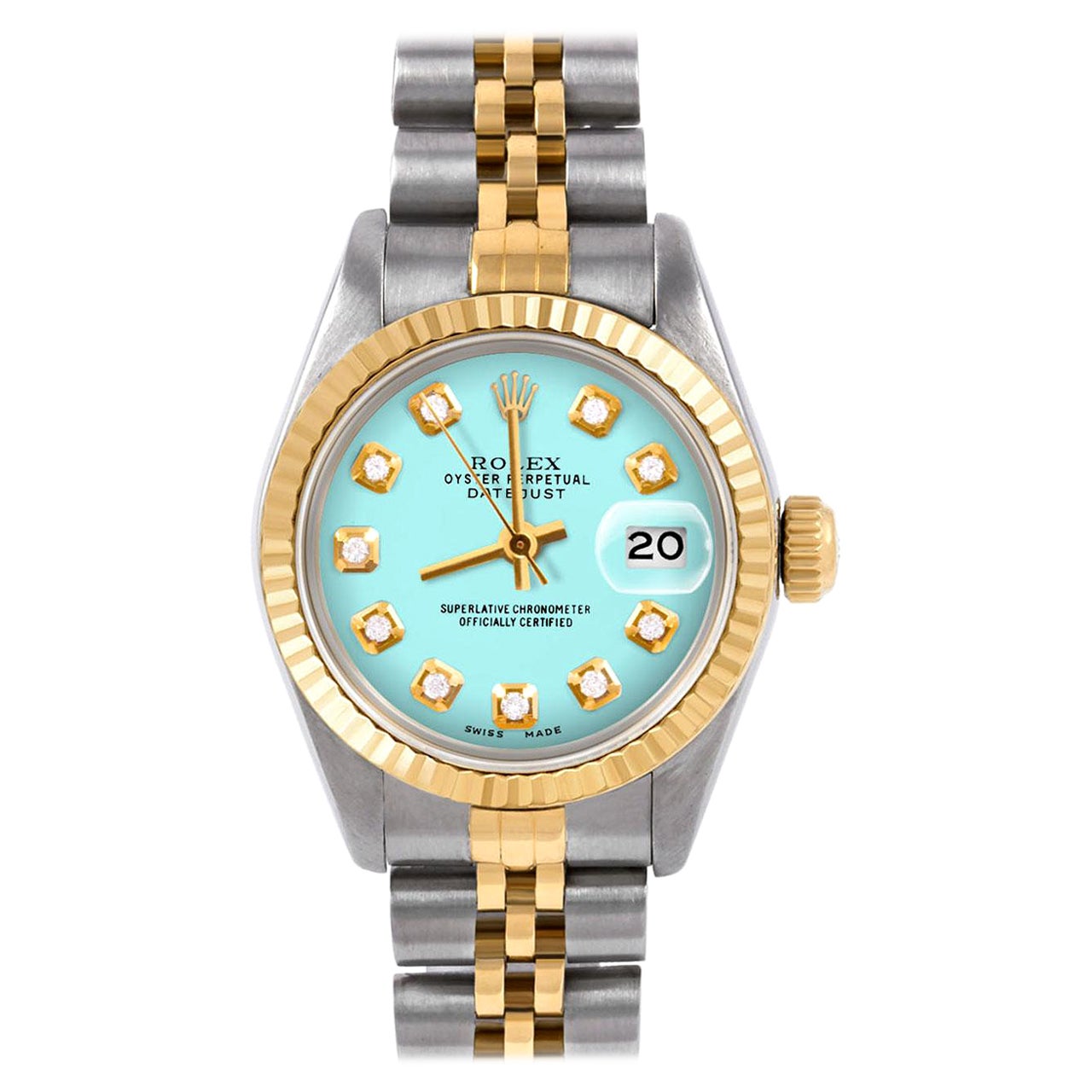 Rolex Datejust 6917 Custom Turquoise Diamond Dial Jubilee Band Fluted Bezel For Sale
