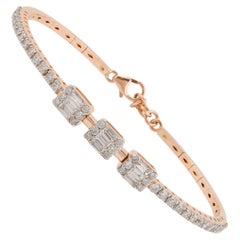 1.45 Carat Baguette Diamond Pave Bracelet 14k Rose Gold Lobster Clasp Jewelry