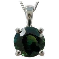 IGI Certified 1.47ct Untreated Blue Green Teal Sapphire 18k White Gold Pendant