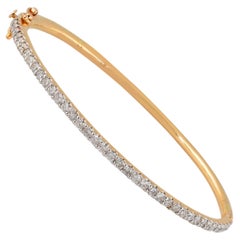 1.65 Carat SI/HI Diamond Pave Bangle Sleek Bracelet 14 Karat Yellow Gold Jewelry