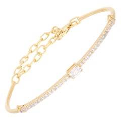 Emerald Cuff Diamond Friendship Bar Bracelet 14 Karat Yellow Gold Fine Jewelry
